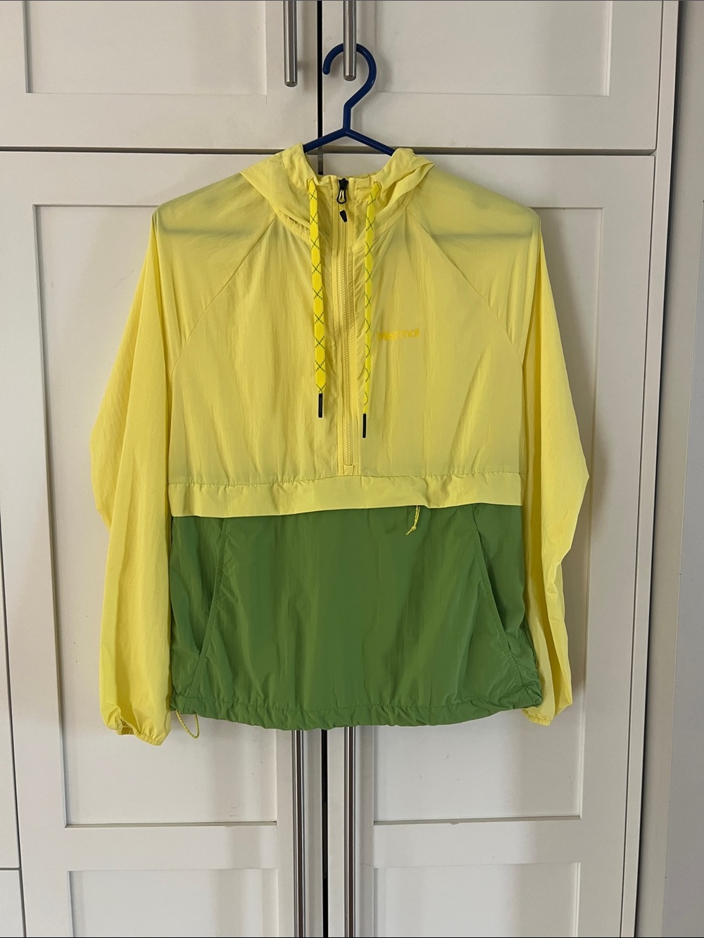 Marmot Yellow and Green Hooded Windbreaker Pullover / Running Half Zip